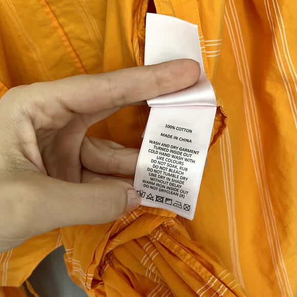 Acler Wyatt Orange Stripped Puff Sleeves Summer Wrap Cropped Blouse 10 - Picture 5 of 9